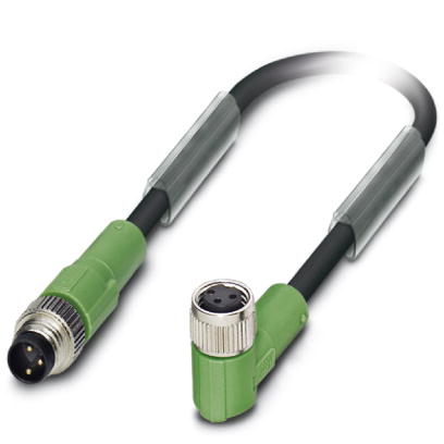 Phoenix Contact M8 to M8 Cordset; SAC-3P-M 8MS/1.5-PUR/M 8FR; Female Right Angle to Male Straight; 3-Pin; 3-Wire to 3-Pin; 1.5m PUR Cable